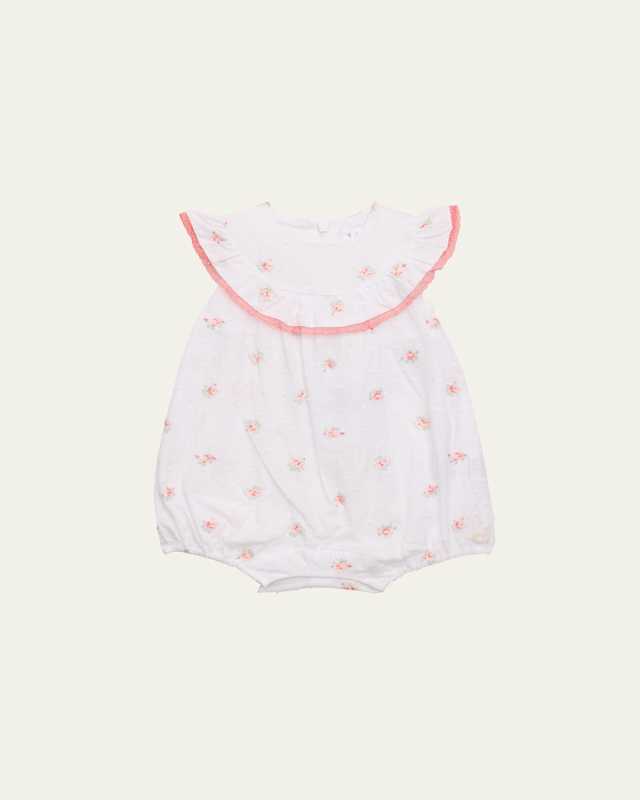 Girl's Floral-Print Swiss Dot Bubble Romper, Size 3M-